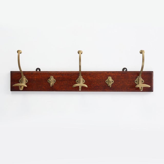 Art Nouveau Coat Rack in Brass and Oak, France, 1900s For Sale - Image 10 of 10