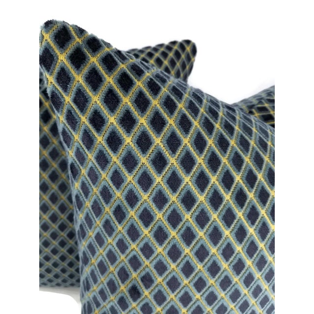 Contemporary Navy Blue Diamond Cut Velvet Pillow Cover For Sale - Image 3 of 4