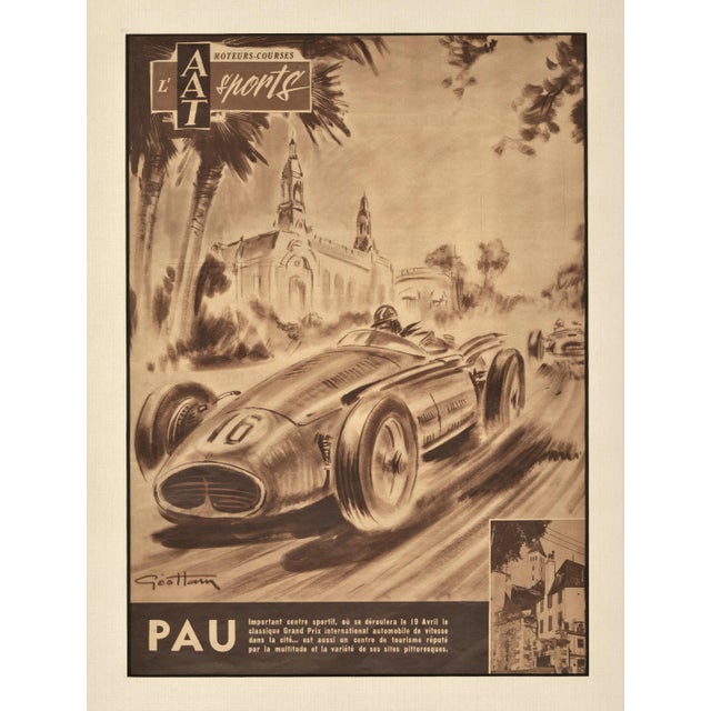 1952 French Mid-Century Automobile Race Print- by Geo Ham, Matted For Sale - Image 4 of 4