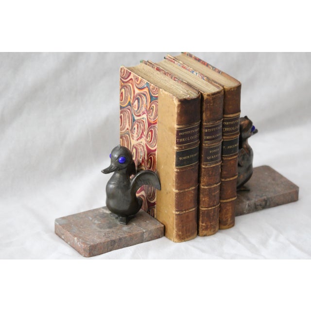 Ducks bookends Duckling figurine Art Deco Office desk Library bookshelf Book holder Metal figurine, marble base....