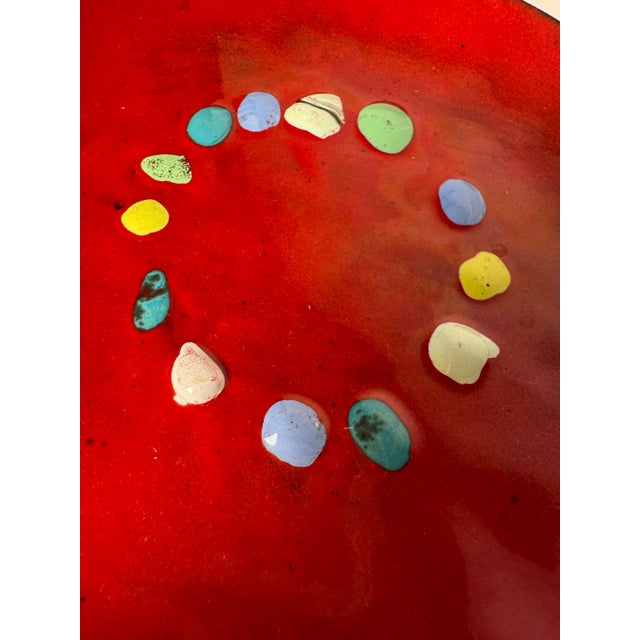 Late 20th Century Vintage Organic Modern Red Enamel Copper Backed Decorative Plate For Sale - Image 5 of 10