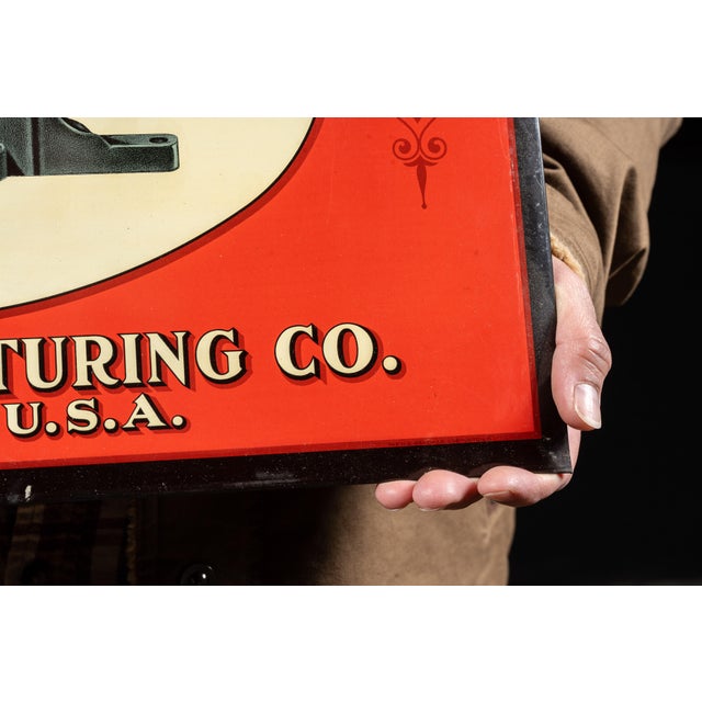 Red Antique Nos Reed Vise Tin on Cardboard Sign For Sale - Image 8 of 8