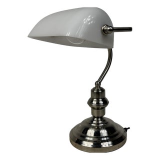 Ministerial Lamp with Chrome Finish and White Glass Lampshade, 1980s For Sale