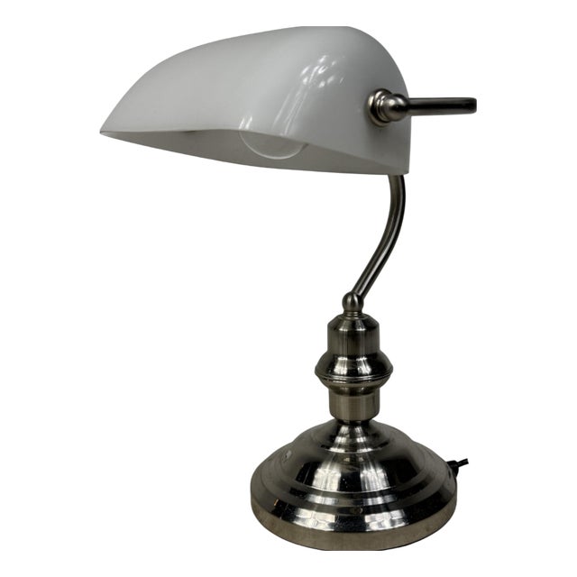 Ministerial Lamp with Chrome Finish and White Glass Lampshade, 1980s For Sale