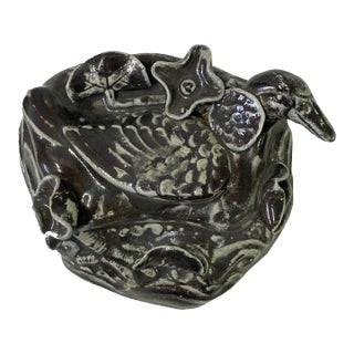 Dark Gray Clay Duck in Lotus Leaf Wall Hanging Vase Flower Pot For Sale