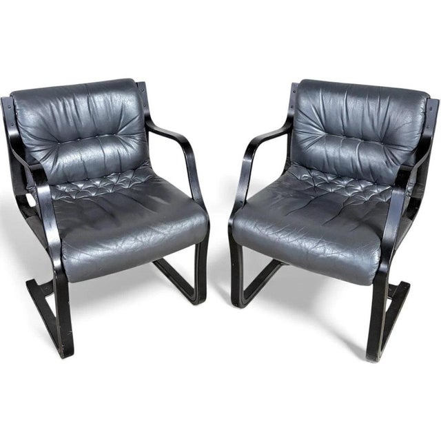 Black Vintage Lounge Chairs with Black Stained Frames from Esko Pajamies, Set of 2 For Sale - Image 8 of 8