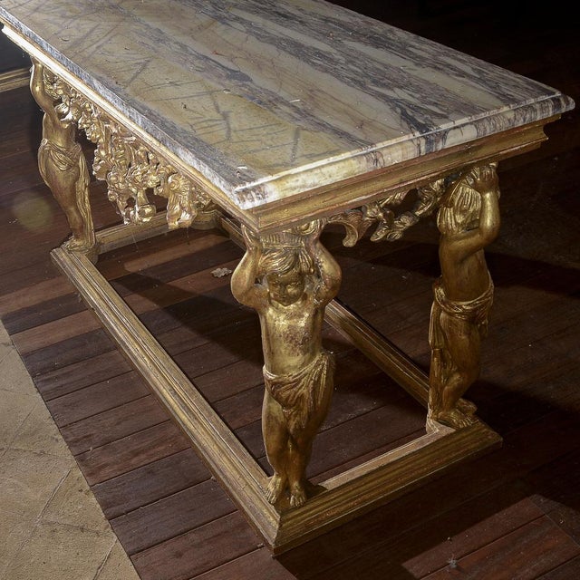Carved Console Table with Marble Top and Cherubs For Sale - Image 16 of 18