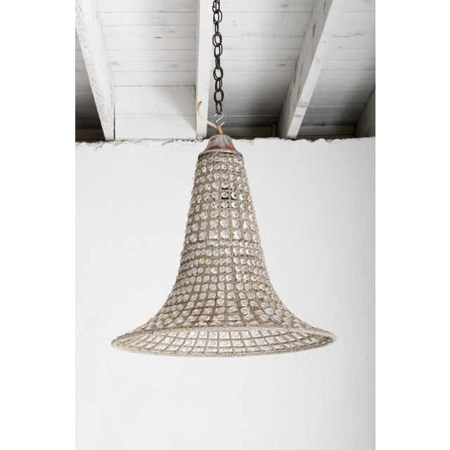 1970s French Bell Shaped Glass Pendant Chandelier, Beaded Metal For Sale - Image 9 of 13