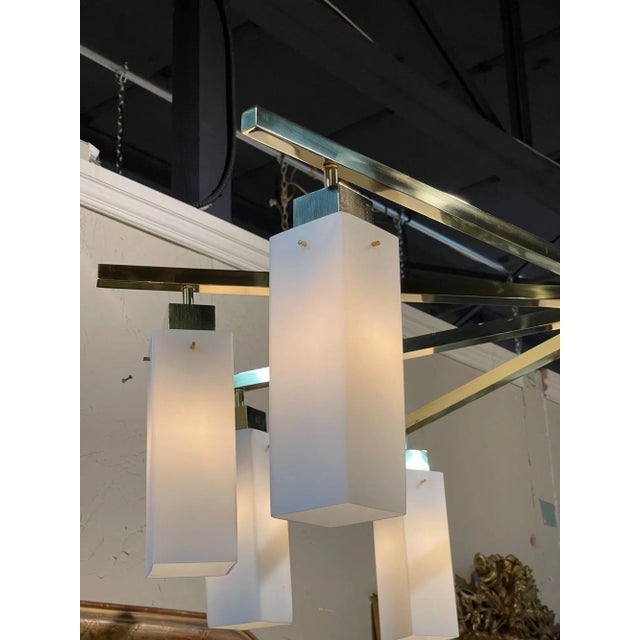 Modern Murano Square Shaped Glass and Brass Chandelier For Sale - Image 4 of 10