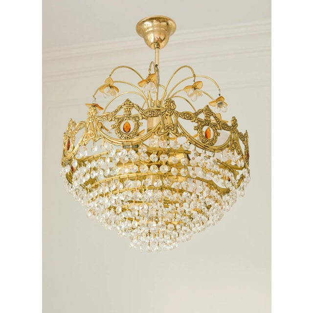 Vintage Spanish Crystal Fruit Chandelier in Orange Glass, 1970s, in Flawless conditions. Designed 1970 to 1979 Up to 250V...