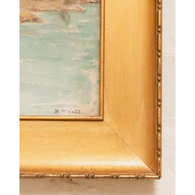 Coastal Mid 20th Century Antique Watercolor Coastal Painting Signed B. P. Wall, Framed For Sale - Image 3 of 7