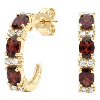 Garnet Huggies Hoops Earrings | January Birthstone Earrings | 18k Gold Plated Sterling Silver Earrings - A Pair For Sale