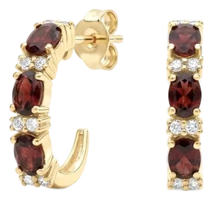 Garnet Huggies Hoops Earrings | January Birthstone Earrings | 18k Gold Plated Sterling Silver Earrings - A Pair