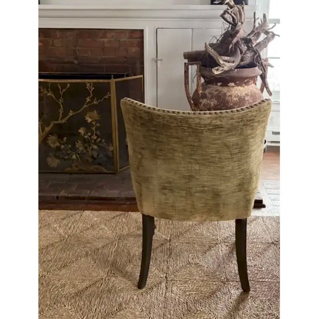 Olive Mid Century Arm Chair With Velvet Nail Heads For Sale - Image 8 of 12