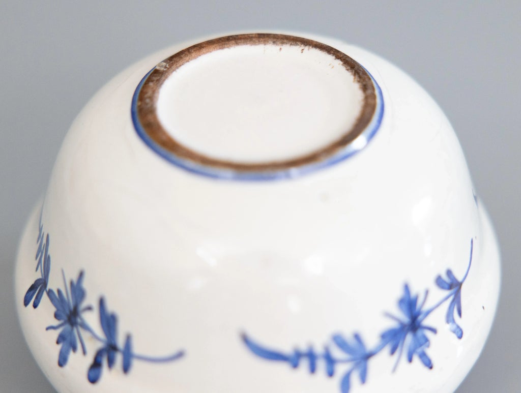 Antique French Faience Blue & White Floral Flower Frog Vase  display picture 1