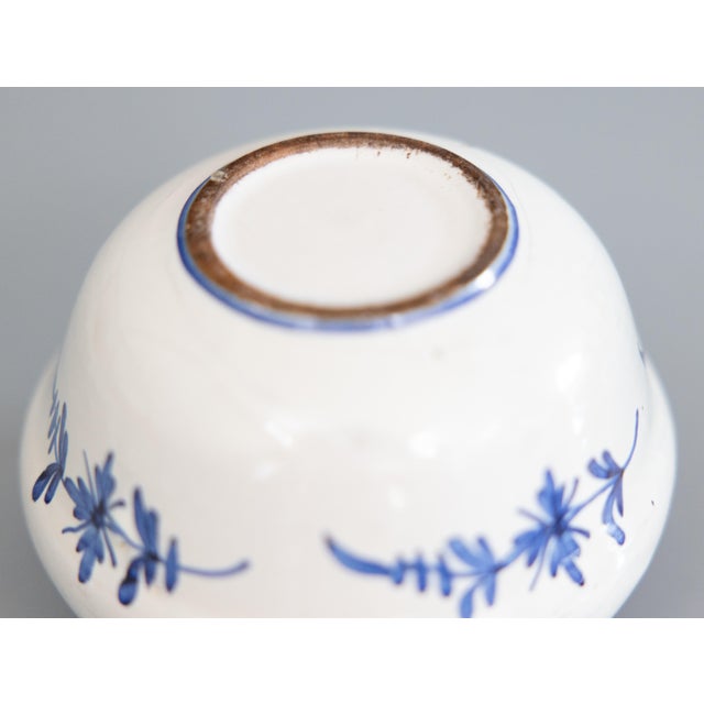 Ceramic Antique French Faience Blue & White Floral Flower Frog Vase For Sale - Image 7 of 8