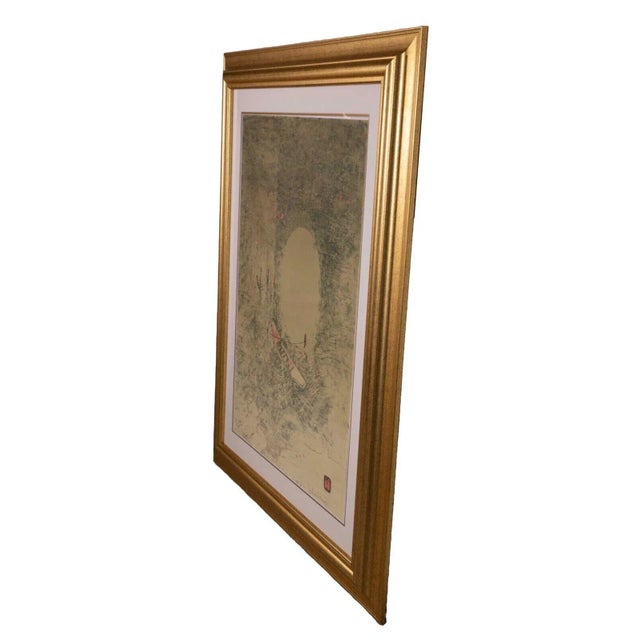 Modern Lebadang Boat at Docks Signed Modern Lithograph with Intaglio H.C. Framed For Sale - Image 3 of 10