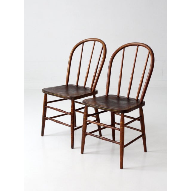 Vintage Windsor Bow Back Dining Chairs by Square Brand Pair For Sale - Image 12 of 18