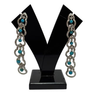 Natural Turquoise 2.47cts & Diamond 1.86cts Earring in 14k Gold For Sale