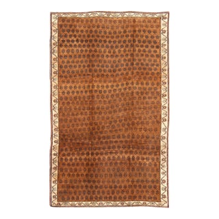Vintage Hand Knotted Turkish Kars Rug With Modern Latticework Pattern in Shades of Brown For Sale