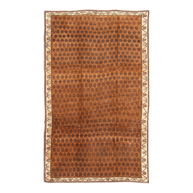 Vintage Hand Knotted Turkish Kars Rug With Modern Latticework Pattern in Shades of Brown For Sale