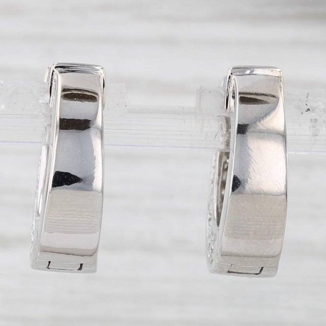 Modern 1.20ctw Diamond Hoop Earrings 14k White Gold Snap Top Hinged Hoops, A Pair For Sale - Image 3 of 6