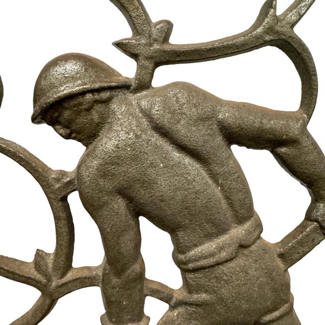 Metal Art Deco Cast Iron Foundry Workers Panel For Sale - Image 7 of 9