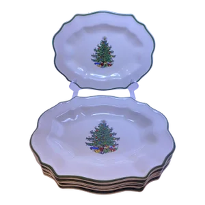 Vintage Cuthbertson Original Christmas Tree Green Band Nut Dishes, Made in England- Set of 6