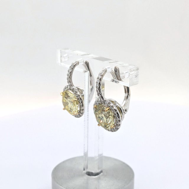 Early 21st Century 18k White Gold With Natural Round Vivid Fancy Yellow Diamond Drop Earrings, Pair For Sale - Image 5 of 11