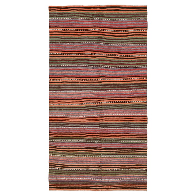 Textile Mid 20th Century Colorful Vintage Striped Kilim Rug For Sale - Image 7 of 7