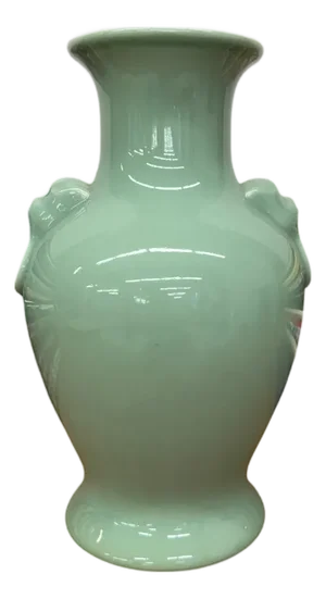 Guardian's Embrace Celadon Green Ceramic Vase Flared Rim