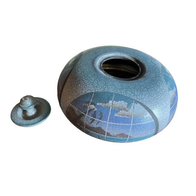 Gorgeous Ken Jensen 1998 Signed Landscape Scene Raku Studio Art Pottery Covered Vessel For Sale - Image 9 of 10