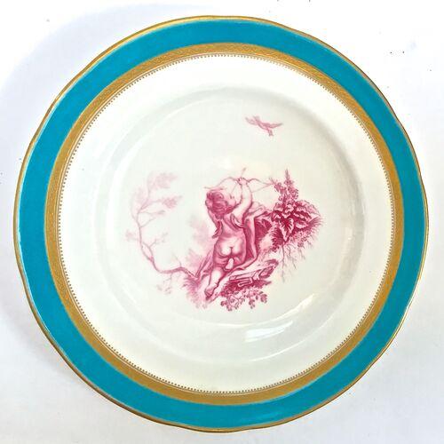 Aqua Set of 6 Antique Minton Cherub Plates For Sale - Image 8 of 13
