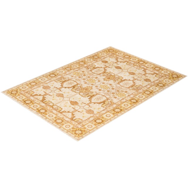 Ivory Vintage Tribal Hand Knotted Wool Area Rug, Ivory - 6'3" X 9'0" For Sale - Image 8 of 9