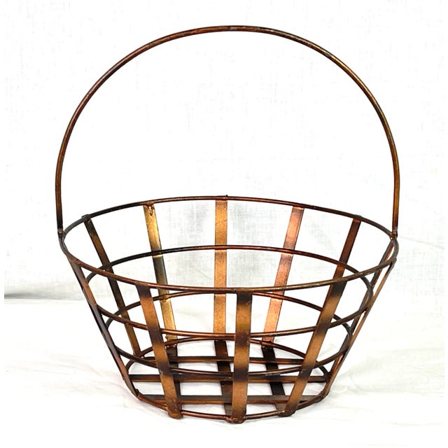 Distressed Bronze Copper Style Metal Basket For Sale - Image 9 of 10