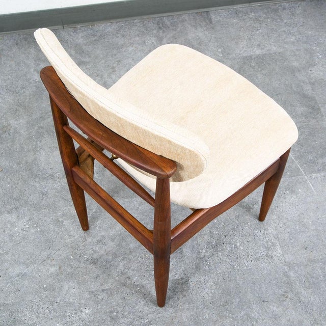 Mid Century Danish Modern Dining Chair John Stuart Wood Walnut Off White Cream For Sale - Image 12 of 12
