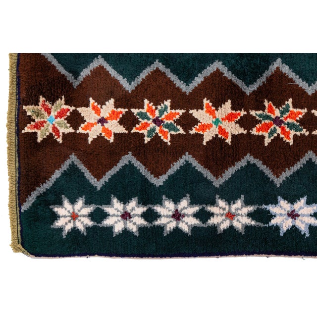 1960s Vintage Turkish Wool Runner in Green With Bold Tribal Geometry For Sale - Image 5 of 10