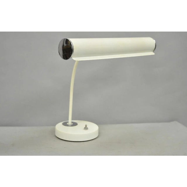 Vintage Mid Century Modern White Enamel Metal Arch Desk Lamp W/ Chrome Accents For Sale - Image 12 of 12