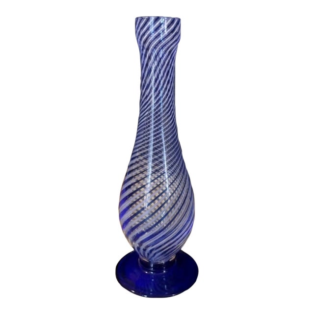 Pasabahce Crystal Vase Blue & White "Eye of the Nightingale" Bud Vase Design Ts 6500 For Sale