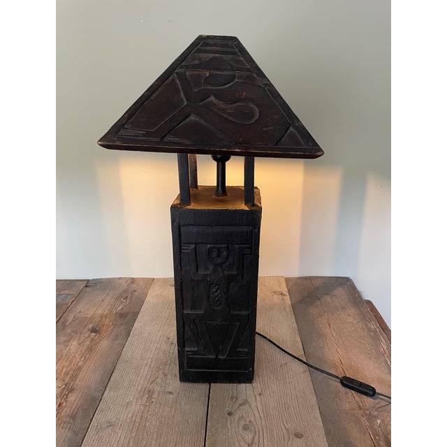 Ethnic Wooden Table Lamp, 1970s, in Very Good conditions. Designed 1970 to 1979 European Plug (up to 250V).The wiring of...