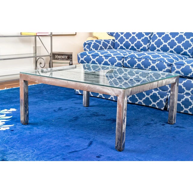 1990s Vintage Brushed Steel Glass Top Coffee Table For Sale - Image 10 of 11