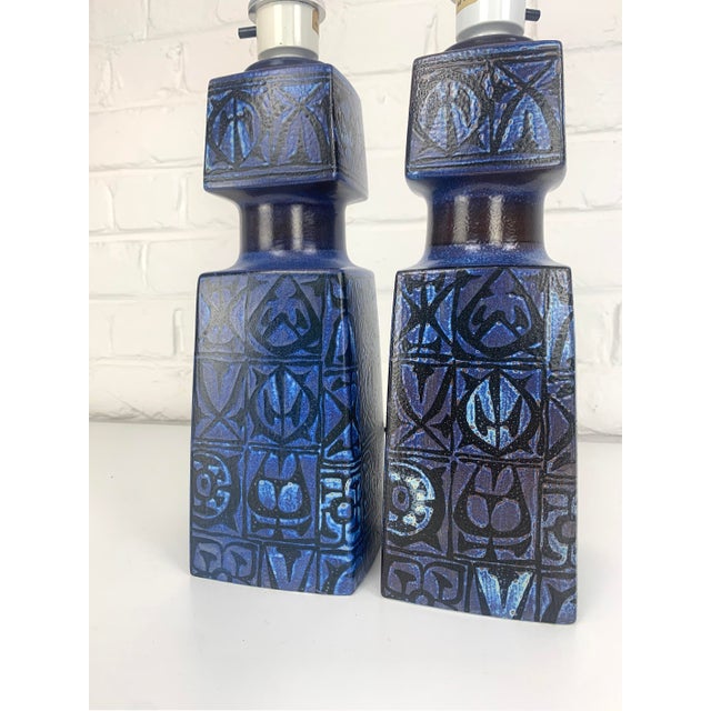 Blue Ceramic Table Lamps by Nils Thorsson for Fog & Morup, 1960s, Set of 2 For Sale - Image 9 of 12