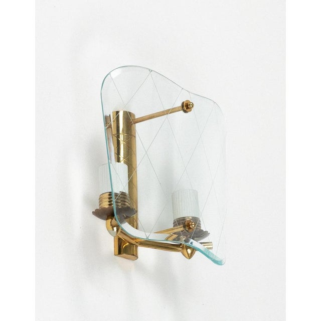 Gold Mid-Century Brass & Curved Glass Sconces in the style of FontanaArte, Italy, 1950s, Set of 3 For Sale - Image 8 of 18