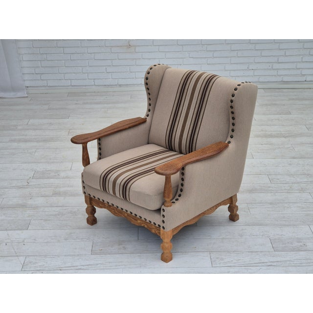 Wood Danish Armchair in Furniture Wool Fabric & Oak Wood, 1970s For Sale - Image 7 of 18