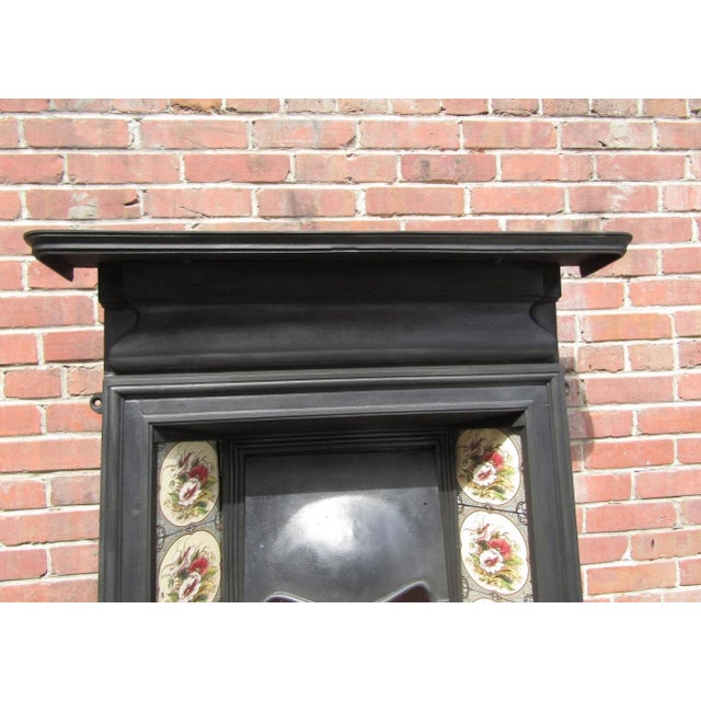 1880’s Antique English Victorian Cast Iron Tile Combination Fireplace For Sale - Image 6 of 6