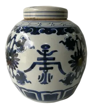 Chinese Blue and White Oriental Porcelain Ginger Jar With Lid