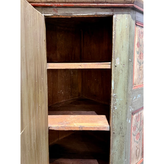 Late 18th Century Swedish Blue-Green Painted Folk Art Corner Cabinet For Sale - Image 16 of 18