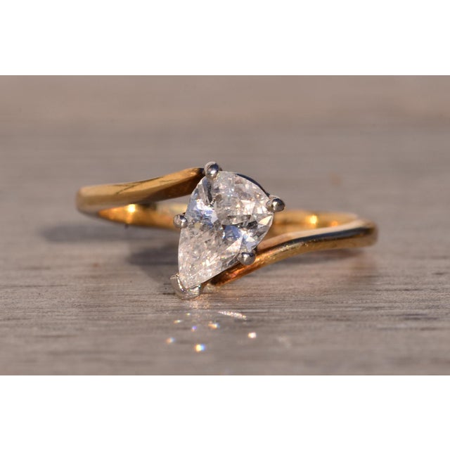 The 116th Avenue: Pear Shaped Bypass Style Engagement Ring in Yellow Gold For Sale - Image 9 of 11