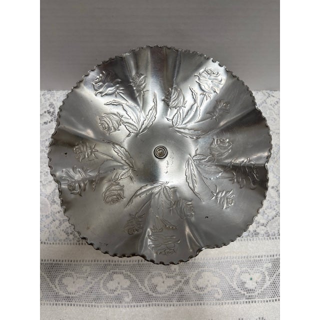 Midcentury Floral Rose Etched Metal Pedestal Tray For Sale - Image 4 of 10