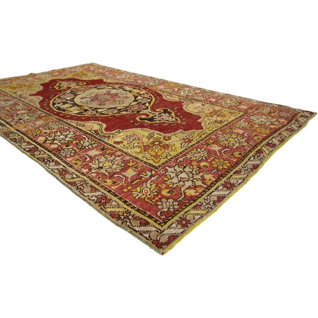 Vintage Turkish Oushak Accent Rug, Entry or Foyer Rug 03’08 x 06’02. This vintage Turkish Oushak rug features a modern...